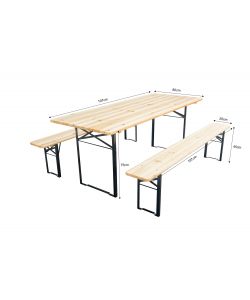 Set Birreria Richiudibile in Legno 200x80cm - Tavolo e 2 Panche