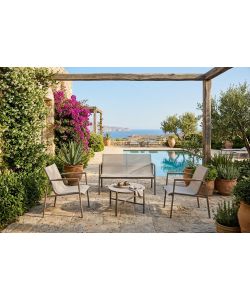 Domo Mea Salotto da Giardino Best Sand - Tavolino, Poltroncine e Divano Textilene Sabbia