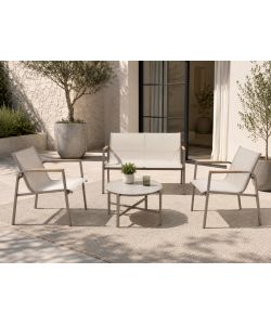 Domo Mea Salotto da Giardino Best Sand - Tavolino, Poltroncine e Divano Textilene Sabbia