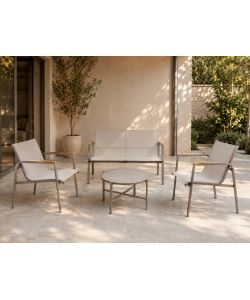 Domo Mea Salotto da Giardino Best Sand - Tavolino, Poltroncine e Divano Textilene Sabbia