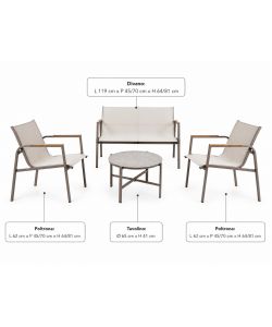 Domo Mea Salotto da Giardino Best Sand - Tavolino, Poltroncine e Divano Textilene Sabbia
