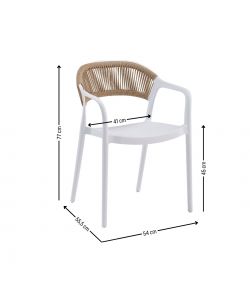 Domo Mea Sedia Janas Bianca con Schienale in Corda Beige 54x56,5x77 cm