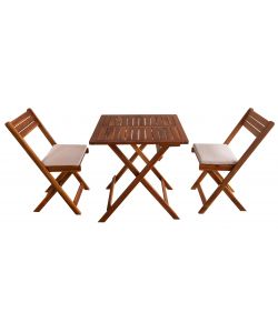 Set da Giardino Genova Tavolino e 2 Sedie Pieghevoli in Acacia Oliata