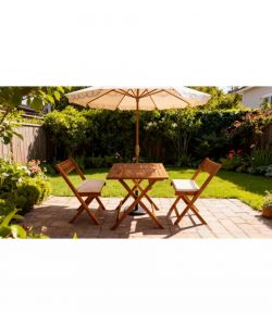 Set da Giardino Genova Tavolino e 2 Sedie Pieghevoli in Acacia Oliata