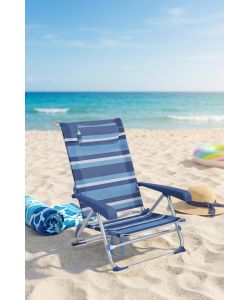 Spiaggina Pieghevole in Alluminio a 8 Posizioni - Fantasia Righe Blu