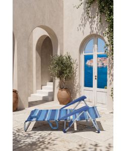 Spiaggina Pieghevole in Alluminio a 8 Posizioni - Fantasia Righe Blu