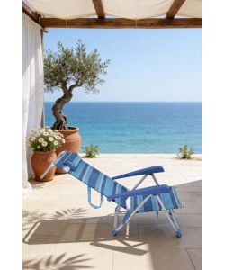 Spiaggina Pieghevole in Alluminio a 8 Posizioni - Fantasia Righe Blu