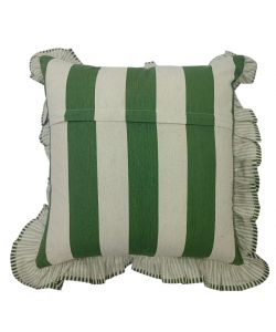 DOMO MEA Cuscino 45x45cm Rigato Verde Scuro con Frangia e Zip