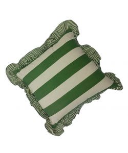 DOMO MEA Cuscino 45x45cm Rigato Verde Scuro con Frangia e Zip