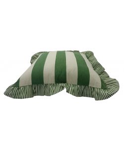 DOMO MEA Cuscino 45x45cm Rigato Verde Scuro con Frangia e Zip