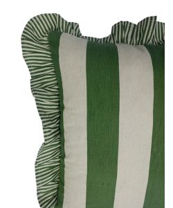 DOMO MEA Cuscino 45x45cm Rigato Verde Scuro con Frangia e Zip