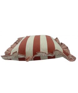 Domoea - Cuscino quadrato 45x45 cm righe rosso in cotone con frill