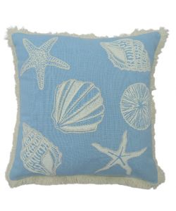 Domo Mea Cuscino Decorativo 45x45 cm Azzurro con Conchiglie e Frange