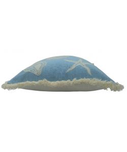Domo Mea Cuscino Decorativo 45x45 cm Azzurro con Conchiglie e Frange