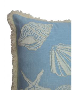 Domo Mea Cuscino Decorativo 45x45 cm Azzurro con Conchiglie e Frange