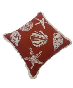Domo Mea Cuscino decorativo rosso 45x45 cm con frange e ricami marini