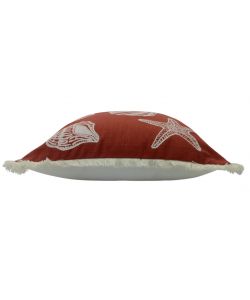 Domo Mea Cuscino decorativo rosso 45x45 cm con frange e ricami marini