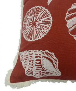 Domo Mea Cuscino decorativo rosso 45x45 cm con frange e ricami marini