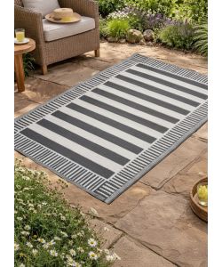 Domo Mea Tappeto da Esterno Rigato Nero e Bianco 120x180 cm Resistente