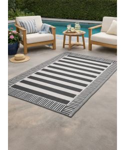 Domo Mea Tappeto da Esterno Rigato Nero e Bianco 120x180 cm Resistente