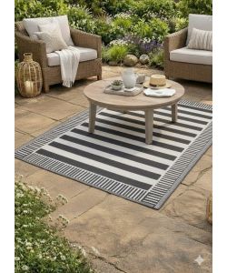 Domo Mea Tappeto da Esterno Rigato Nero e Bianco 120x180 cm Resistente