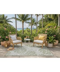 Domo Mea Tappeto Outdoor Verde/Naturale 150x200 cm Floreale Resistente