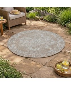 Domo Mea Tappeto Outdoor Rotondo Beige diam. 120 cm Motivo Damascato