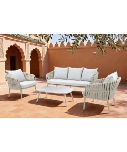 Domo Mea Salotto da Esterni Corallo Beige - 2 Poltrone, 1 Divano, 1 Tavolino