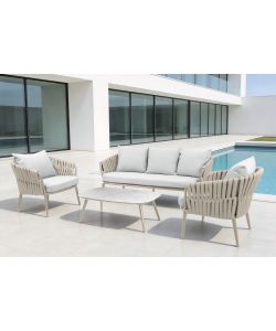 Domo Mea Salotto da Esterni Corallo Beige - 2 Poltrone, 1 Divano, 1 Tavolino