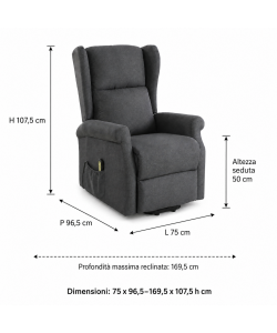 Domo Mea Poltrona reclinabile elettrica grigia 75x96,5x107h cm