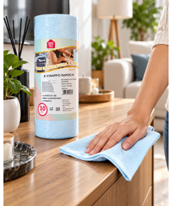 Domo Mea Rotolo Panni Microfibra Blu 30 Strappi 30x30cm Strappo Rapido