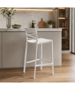 Domo Mea Sgabello Flow alto bianco in tecnopolimero 49,5x51x101 cm resistente