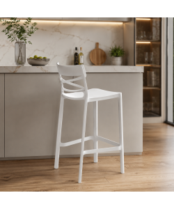 Domo Mea Sgabello Flow alto bianco in tecnopolimero 49,5x51x101 cm resistente