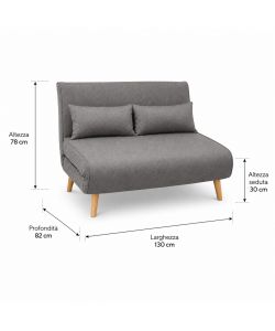 Poltrona Letto Grande 130 cm Grigia con Cuscini Inclusi Domo Mea