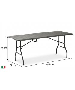 Tavolo Catering Pieghevole Antracite 180x74x74 cm Effetto Legno - Facile Trasporto