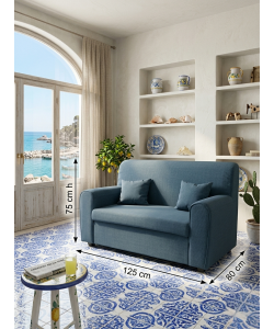 Divano Mini Estasi Blu 2 Posti 125x80x75 cm Comfort e Stile per Piccoli Spazi
