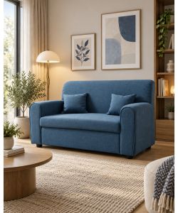 Divano 2 Posti in Tessuto Blu 125x80x75 cm Design Moderno - Estasi Mini