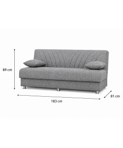 Domo Mea Divano Letto Fiji 3 Posti Grigio 183x81x89 cm con Vano Contenitore