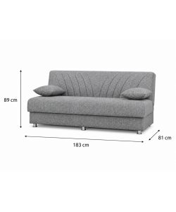 Domo Mea Divano Letto Fiji 3 Posti Grigio 183x81x89 cm con Vano Contenitore