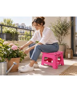 Sgabello Pieghevole Rosa 31x22x22 cm in Plastica Leggero e Salvaspazio