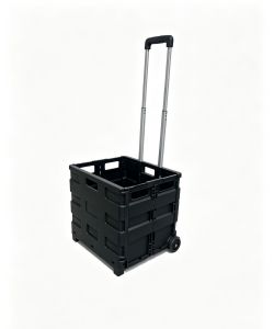 Carrello pieghevole nero 42x40,5x38 cm con maniglia e ruote