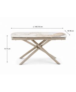 Tavolo Atlas 140/210x90x75 cm Effetto Marmo Crema