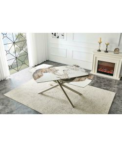 Tavolo da pranzo allungabile Kronos effetto marmo crema 160/240 cm