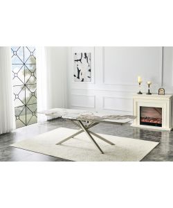 Tavolo da pranzo allungabile Kronos effetto marmo crema 160/240 cm