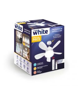 Ventilatore da soffitto 12W con luce LED e telecomando - Bianco - 45,8 cm