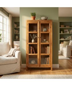 Cosma Mobile Vetrina Alta 2 Ante in Legno di Mogano Marrone 100x42x195 cm
