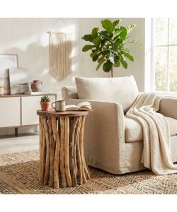Cosma Tavolino Giardino Rotondo in Teak 30x30x45 cm Marrone