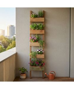 Cosma Fioriera Verticale in Legno Riciclato Marrone 35x10x170 cm 5 Ripiani