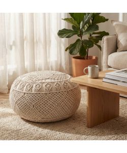 Cosma Pouf Tondo in Cotone Bianco 40x40 cm - Design Boho Fisso