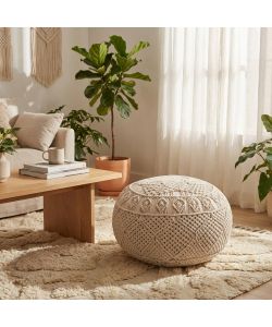 Cosma Pouf Tondo in Cotone Bianco 40x40 cm - Design Boho Fisso